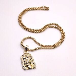 Stainless Jesus Necklace Gold Jesus Crown Thorns Head Valentines Birthday New!